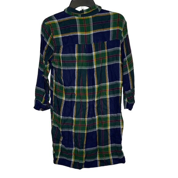 Old Navy Girls L(10) Plus Green Blue Roll Tab Sleeve Plaid Flannel Shirt Dress - Picture 8 of 8